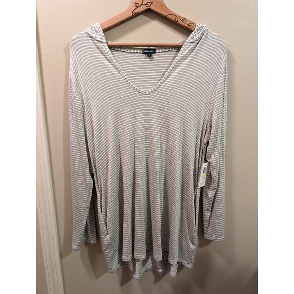 Nordstrom Splendid Hooded Striped Tunic in Grey and White - Picture 4 of 7